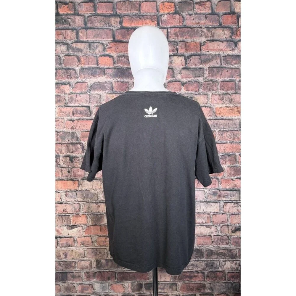 Adidas Shirt Men Black Short Sleeve Japanese Spellout Trefoil Tee- Large